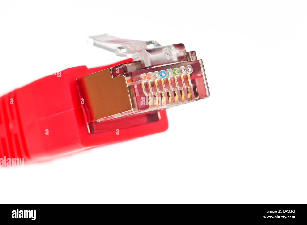 El cable rojo de una red de un ordenador., Das rote Kabel eines Netzwerkes von einem equipo. Foto de stock