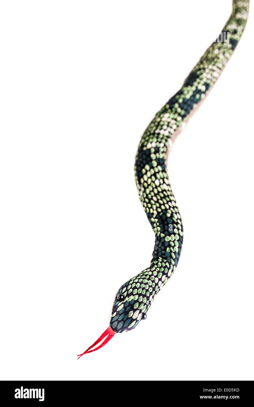 Un juguete de trapo snake aislado sobre un fondo blanco. Foto de stock