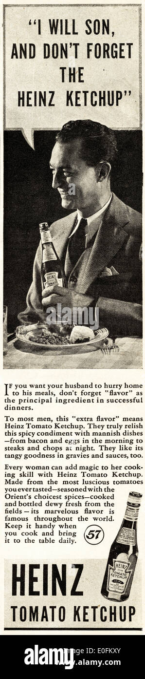 1930 Anuncio de HEINZ KETCHUP en la revista americana con fecha de diciembre de 1934 Foto de stock