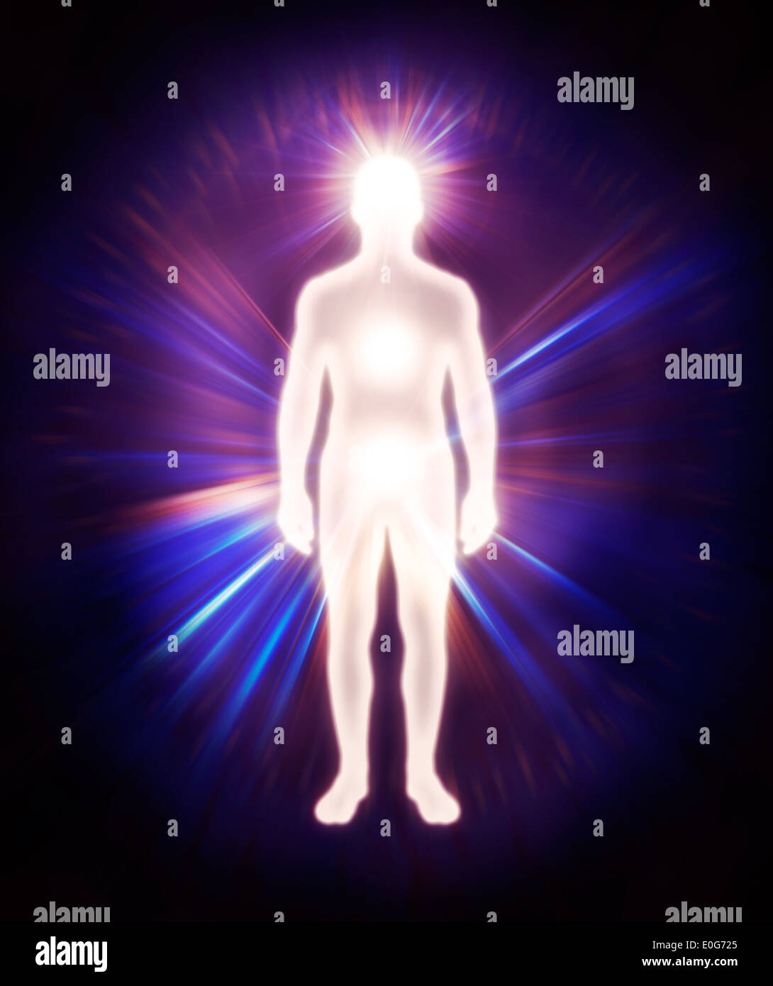 Hombre, el cuerpo de energía Qi, cuerpo astral, aura, emanaciones de  centros de energía espiritual, Ilustración conceptual aislados en negro  Fotografía de stock - Alamy