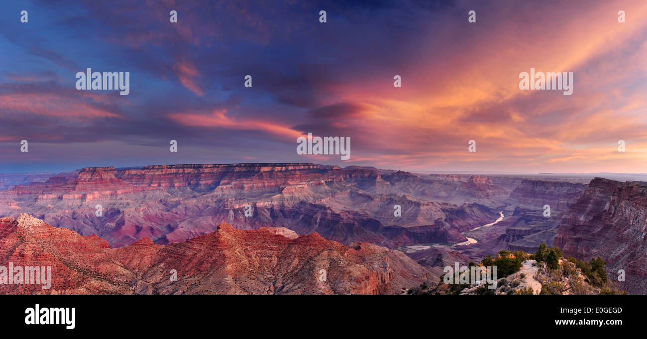 Panorama del Gran Cañón, el punto de vista del desierto, el Parque Nacional del Gran Cañón, Sitio del Patrimonio Mundial de la UNESCO Grand Canyon, Arizona, Sur Foto de stock