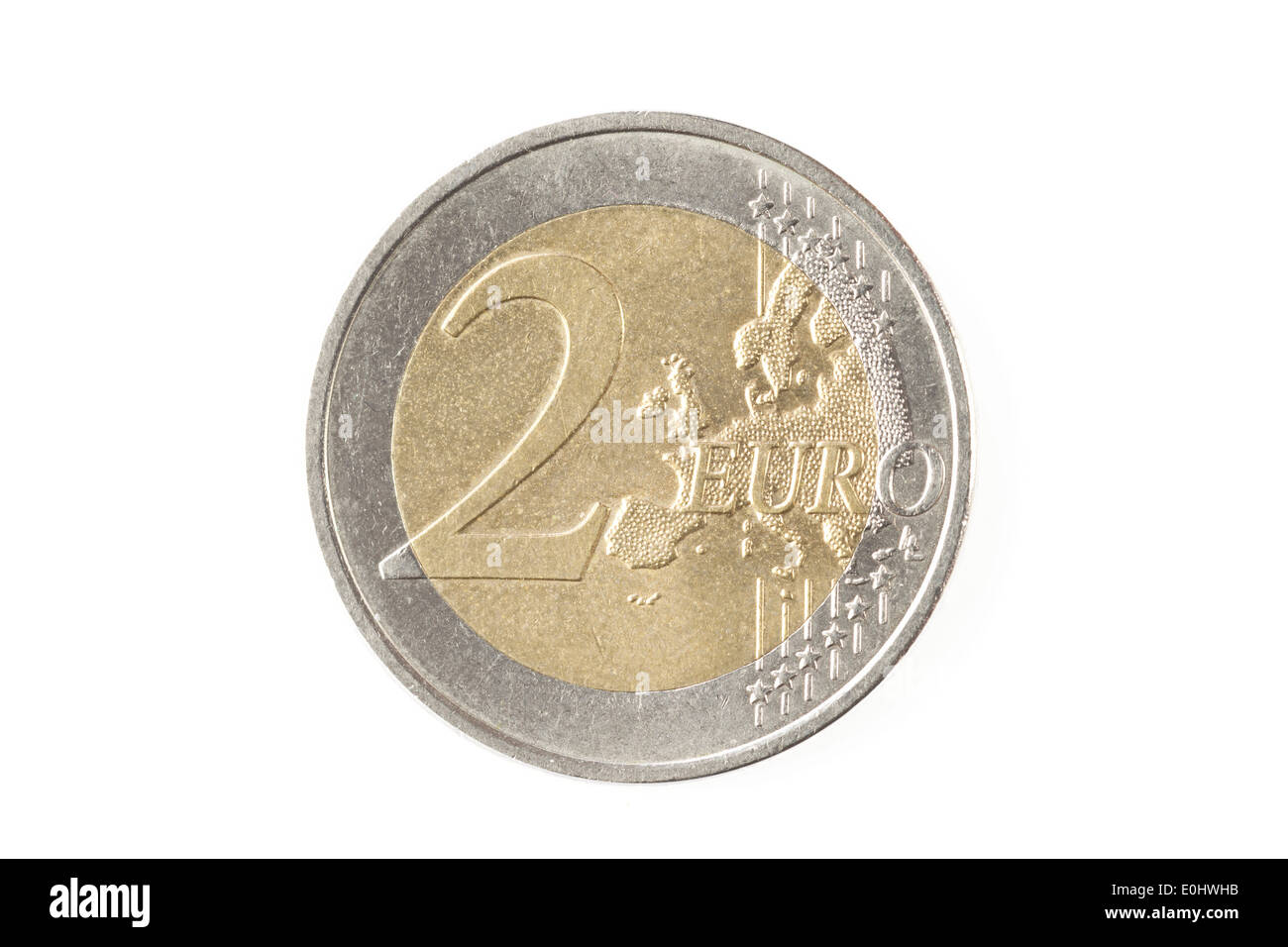 Dos monedas de euro aislado sobre un fondo blanco. Foto de stock