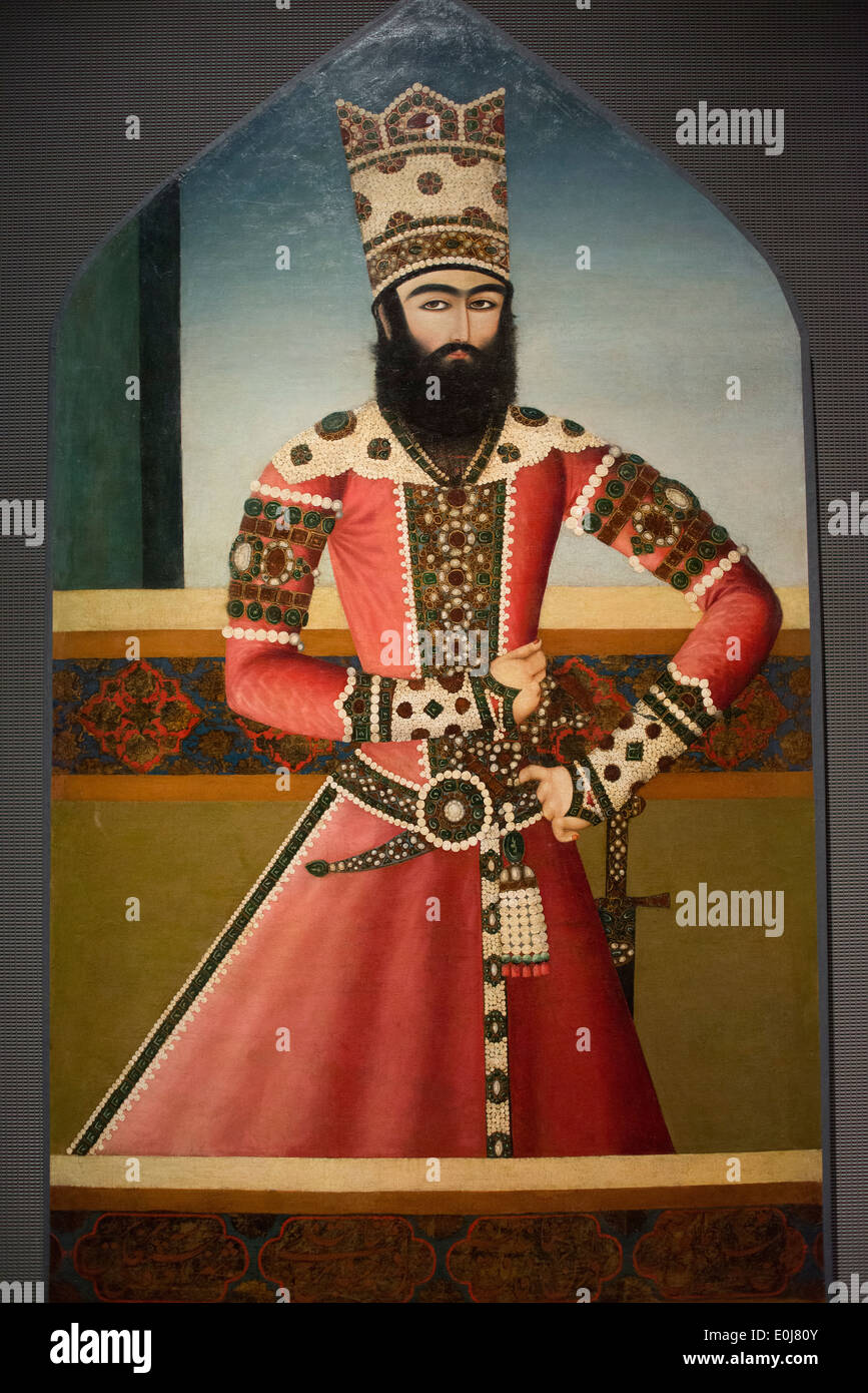 Doha. Qatar. Museo de Arte Islámico. Retrato de Hasan 'Ali Mirza Shuja al-Saltana. Irán (Teherán) c. 1810-1815. Óleo sobre lienzo. Foto de stock