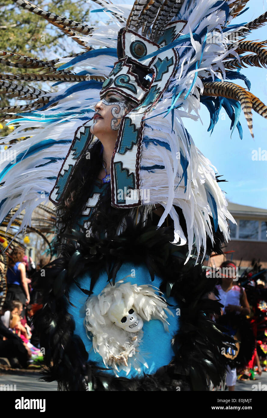 Un bailarín americano nativo en el desfile del día de mayo en Minneapolis en 2014. Foto de stock