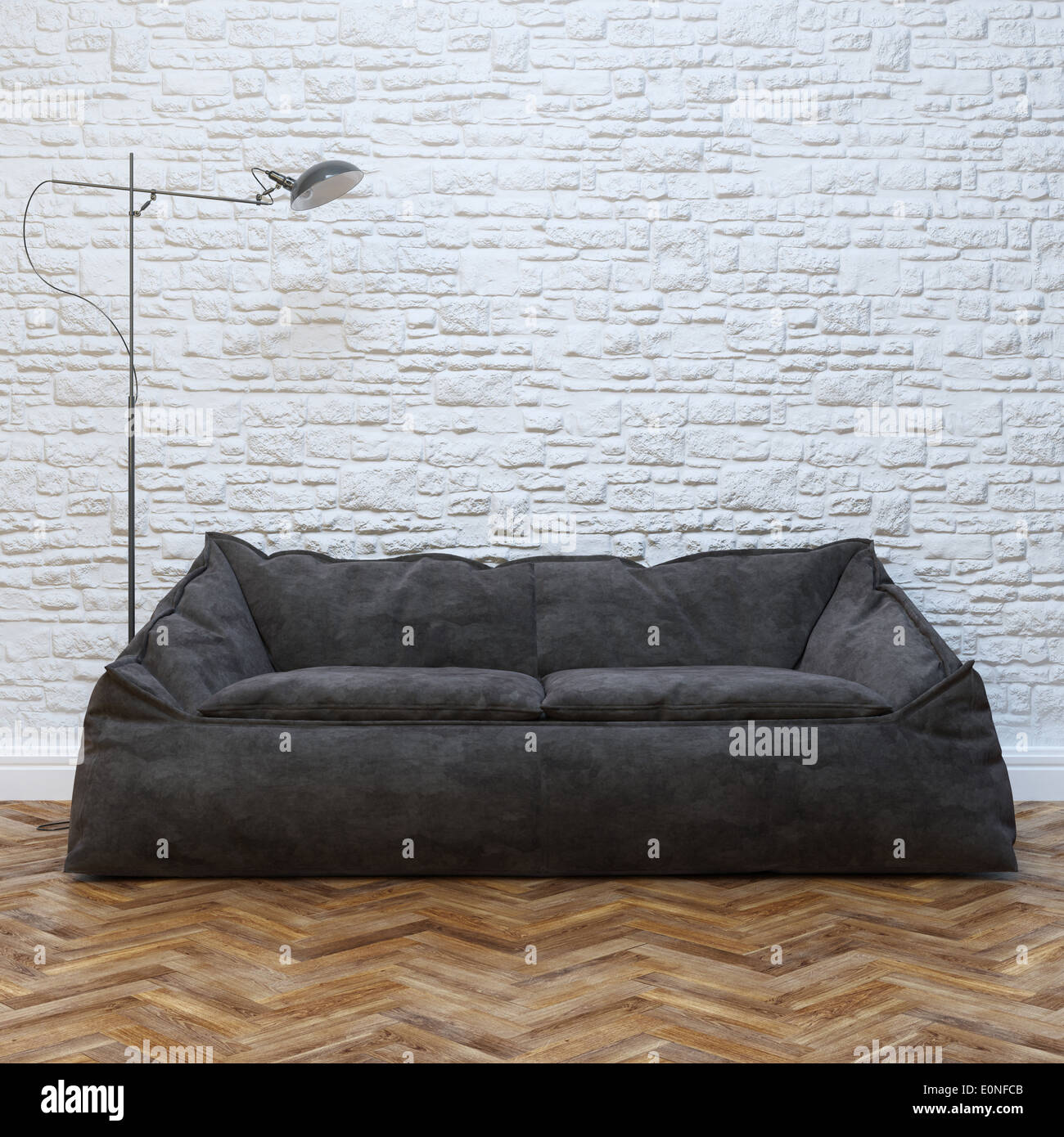 Diseño de interiores moderno con acogedores sofás negros e iluminación  Fotografía de stock - Alamy