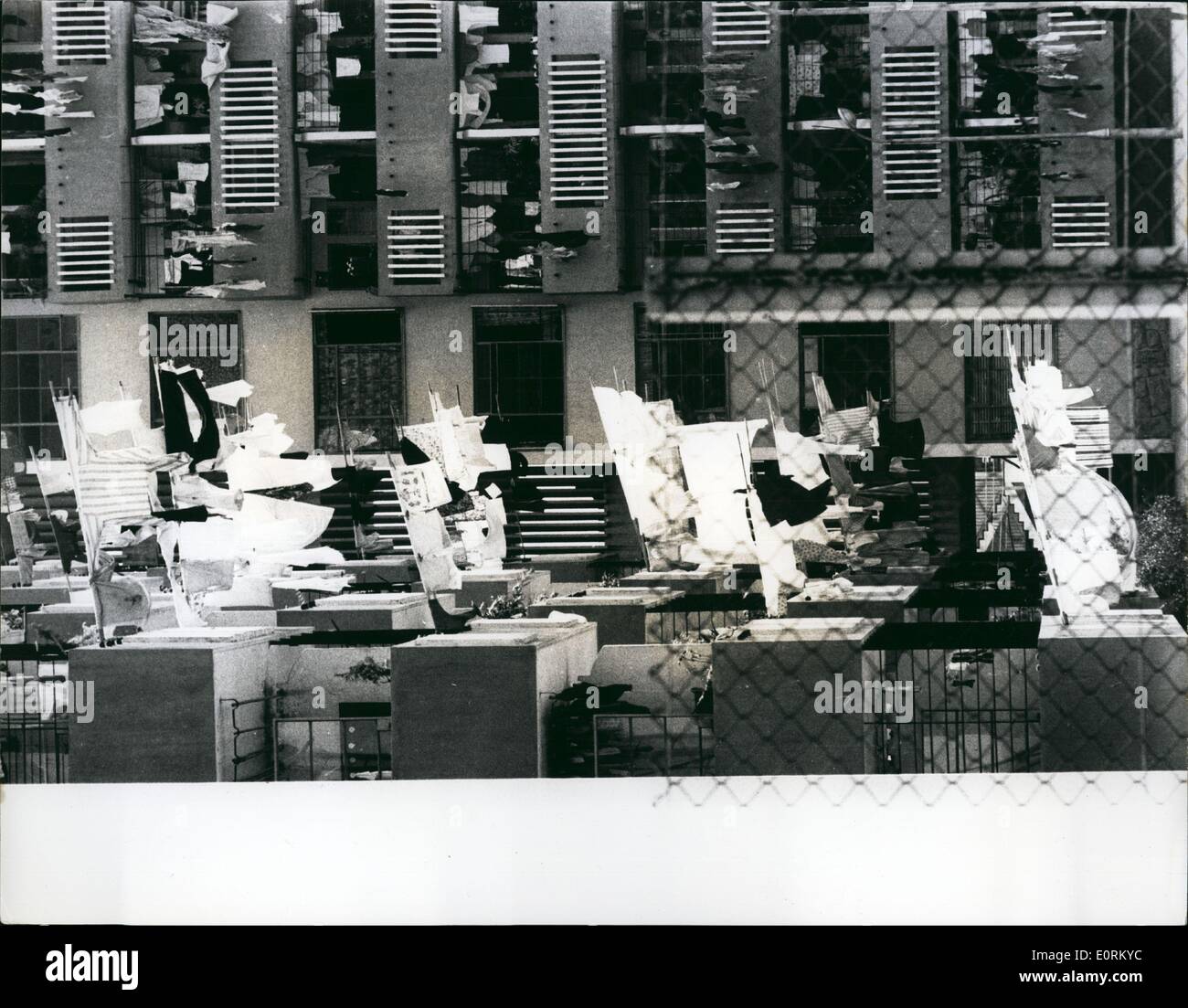 Jan 1, 1960 - Hong Kong : Uno de los complejos habitacionales recientemente erigido con líneas de lavado de pared a la palestra. Pict Foto de stock