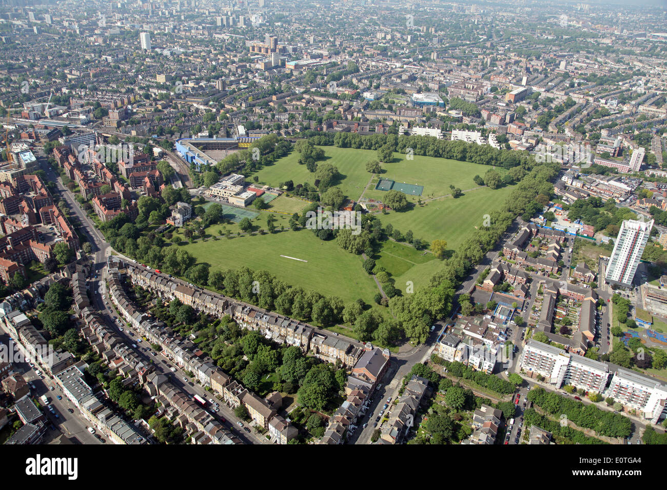 Vista aérea de Hackney Downs Park en Londres, Reino Unido Foto de stock