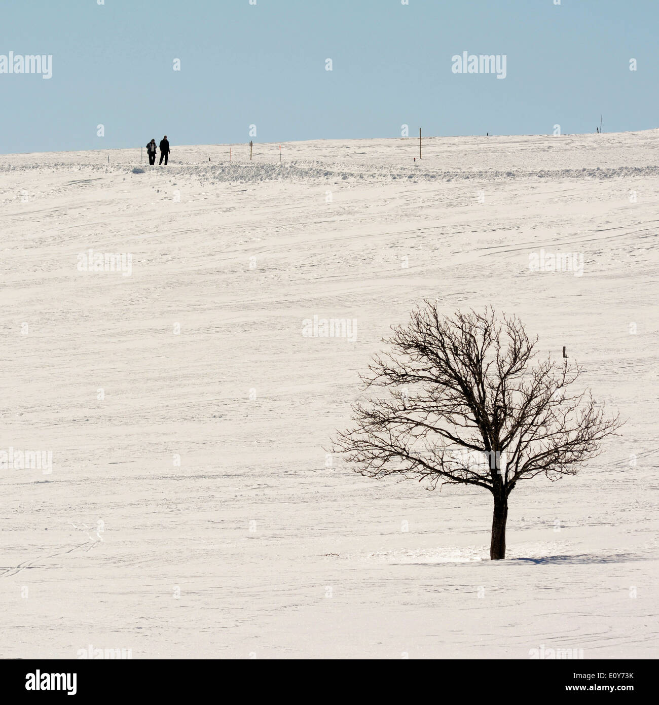 Dos senderistas en una escena de invierno paisaje Foto de stock