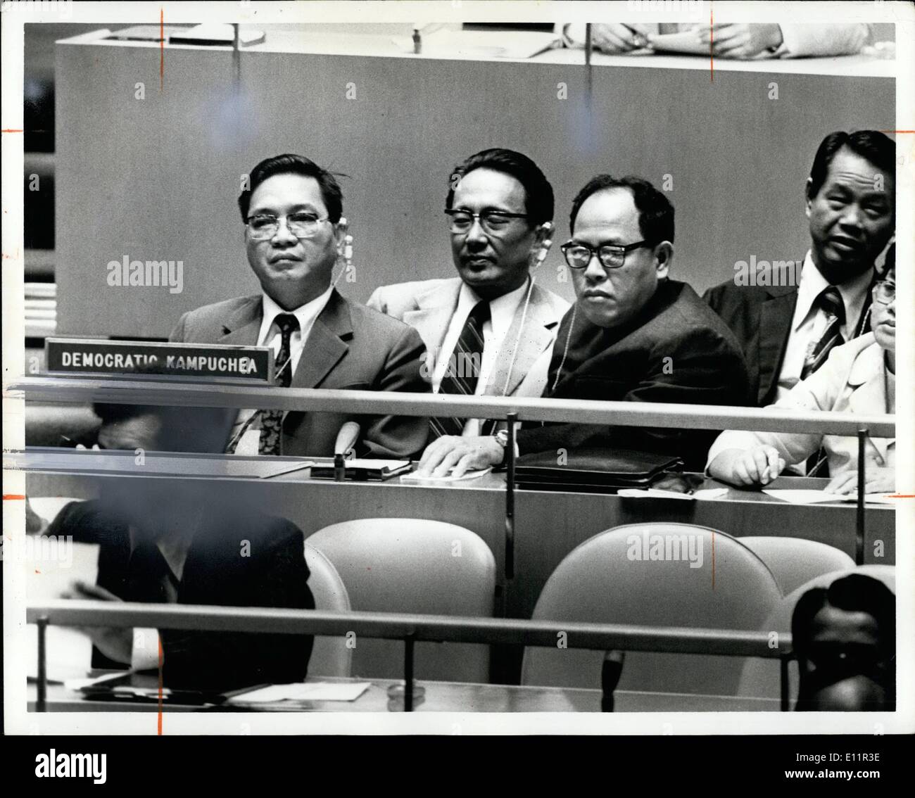 Septiembre 09, 1979 - La Kampuchea Democrática de Pol Pot delegación facción Asamblea General de la ONU. Ieng Sary derecho Foto de stock