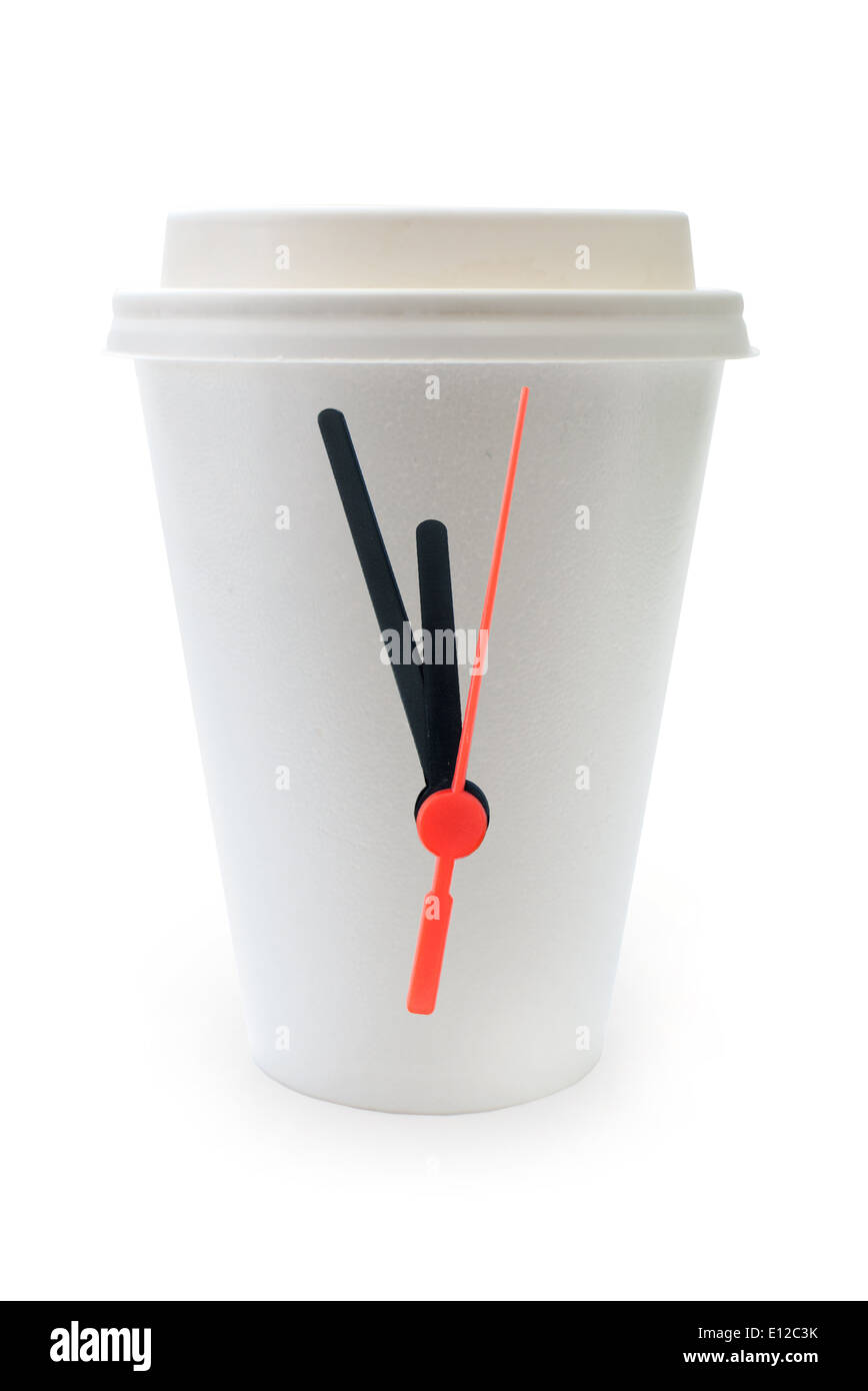 Agujas de reloj acoplado a una taza de café Foto de stock