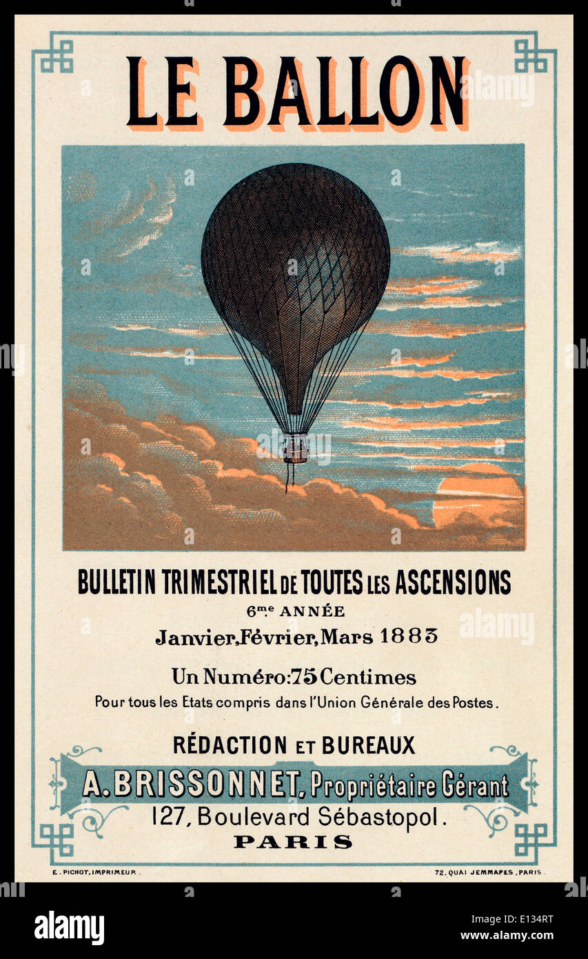 1800 vintage cartel promocional Publicidad 'Ballon' paseos en Francia Foto de stock