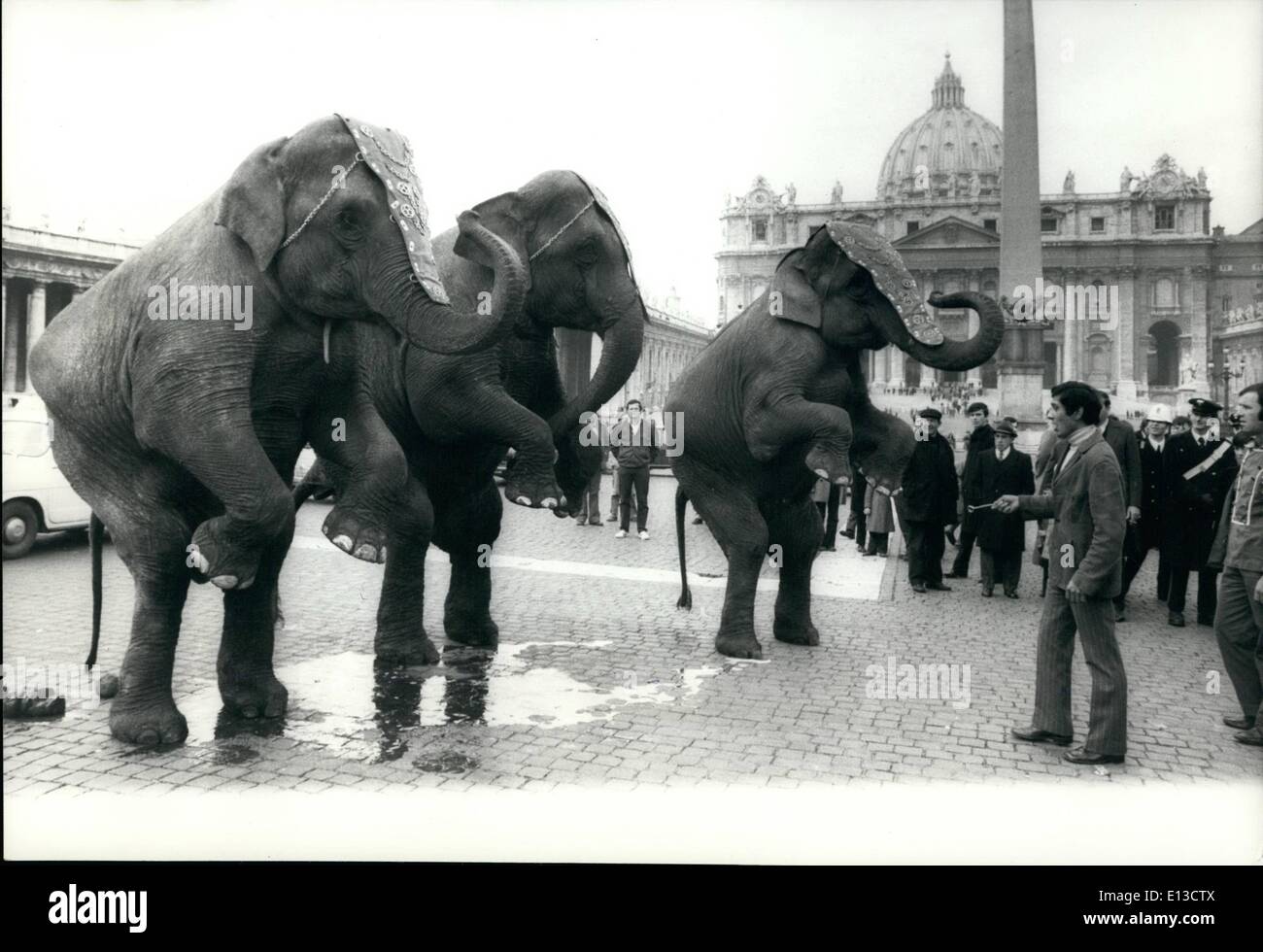Marzo 02, 2012 - Vaticano 6.0. 73= un grupo de los elefantes del circo americano que está jugando en Roma, marchando por la ciudad en el día de la Epifanía. Se observan en San Pedro Sq. Foto de stock