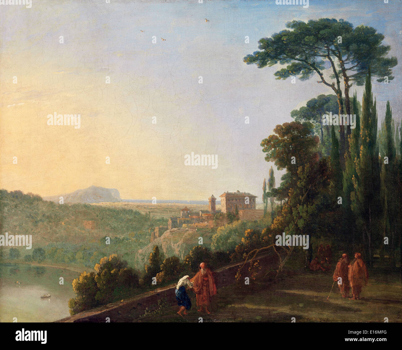 Lago de Nemi y Genzano desde la terraza del monasterio capuchino por Richard Wilson, 1750s Foto de stock