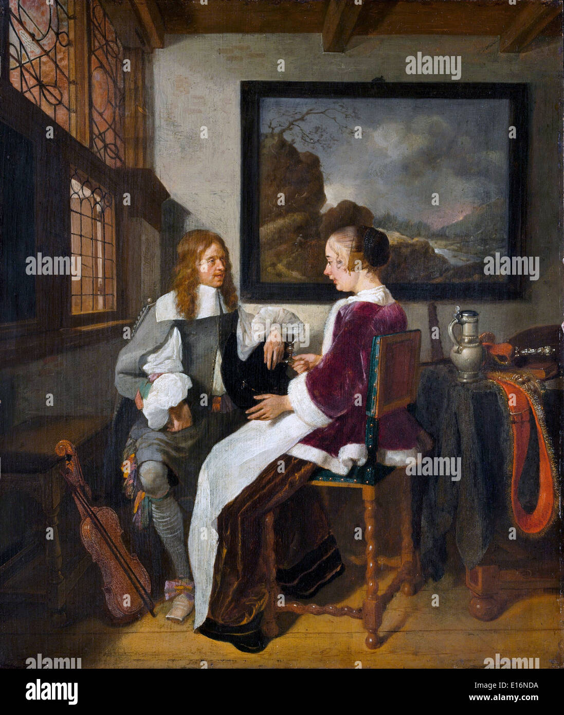 Conversación sentimental por Quirijn van Brekelenkam, 1660 Foto de stock