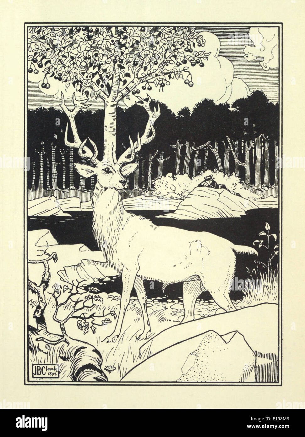 J. B. Clark ilustración de 'las sorprendentes aventuras del barón de Munchausen" por Rudoph Raspe publicada en 1895. Stag Foto de stock
