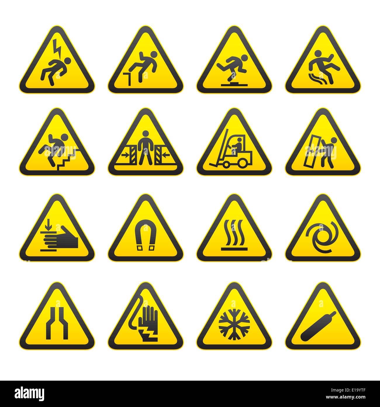 Simple Juego de señales de advertencia de peligro triangular Imagen Vector  de stock - Alamy