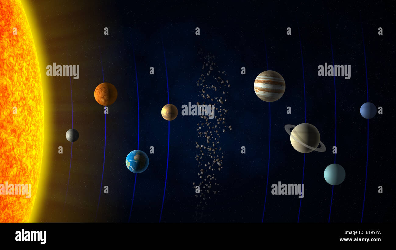 Sistema solar - el sol, los planetas y el cinturón de asteroides Fotografía  de stock - Alamy