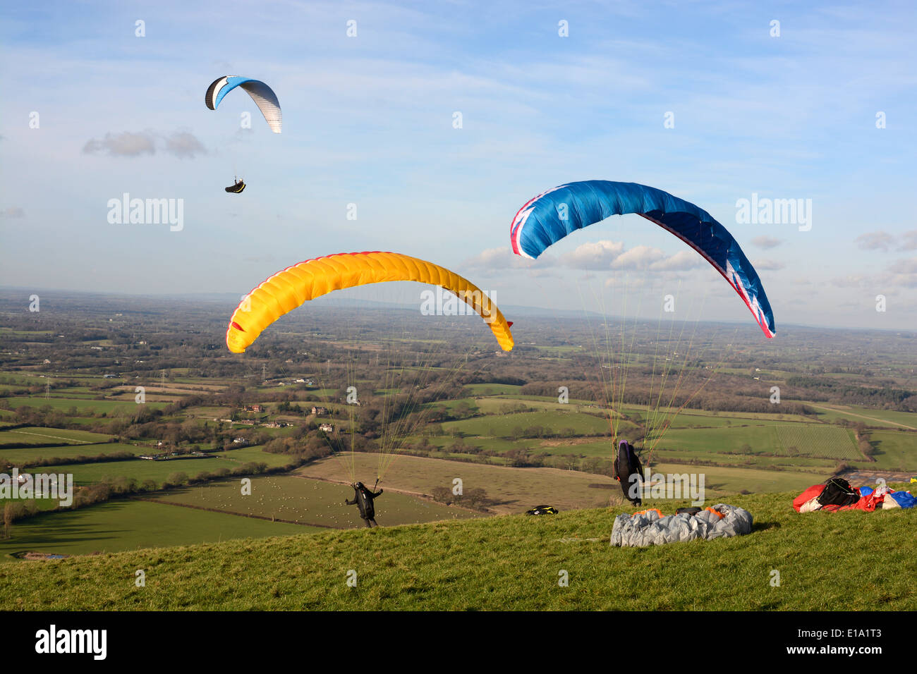 En Parapentes Devils Dyke en el South Downs, cerca de Brighton. East Sussex. Inglaterra Foto de stock