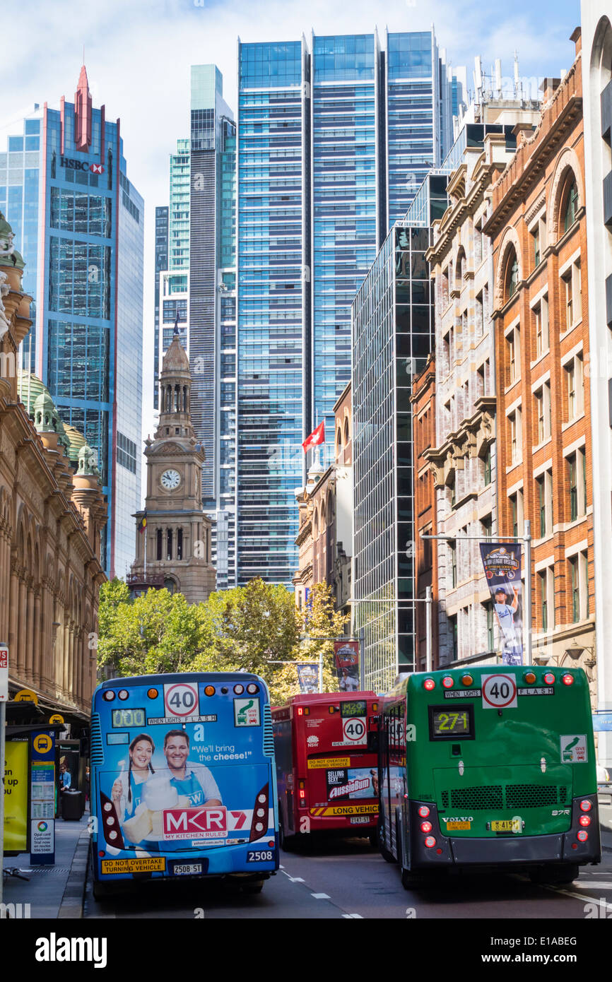 Sydney Australia,York Street,autobuses,Ayuntamiento,AU140312011 Foto de stock