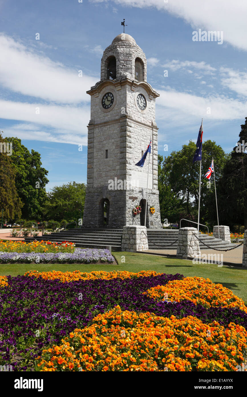 Seymour Square y la torre del reloj, Blenheim, región de Marlborough, Isla del Sur, Nueva Zelanda, Pacífico Sur Foto de stock