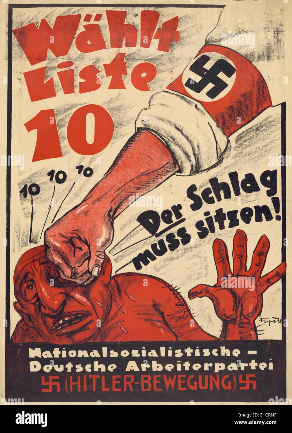 Partido Nazi antisemita póster para el parlamento alemán, el Reichstag, 1928. El póster de la campaña política de Adolf Hitler's Foto de stock