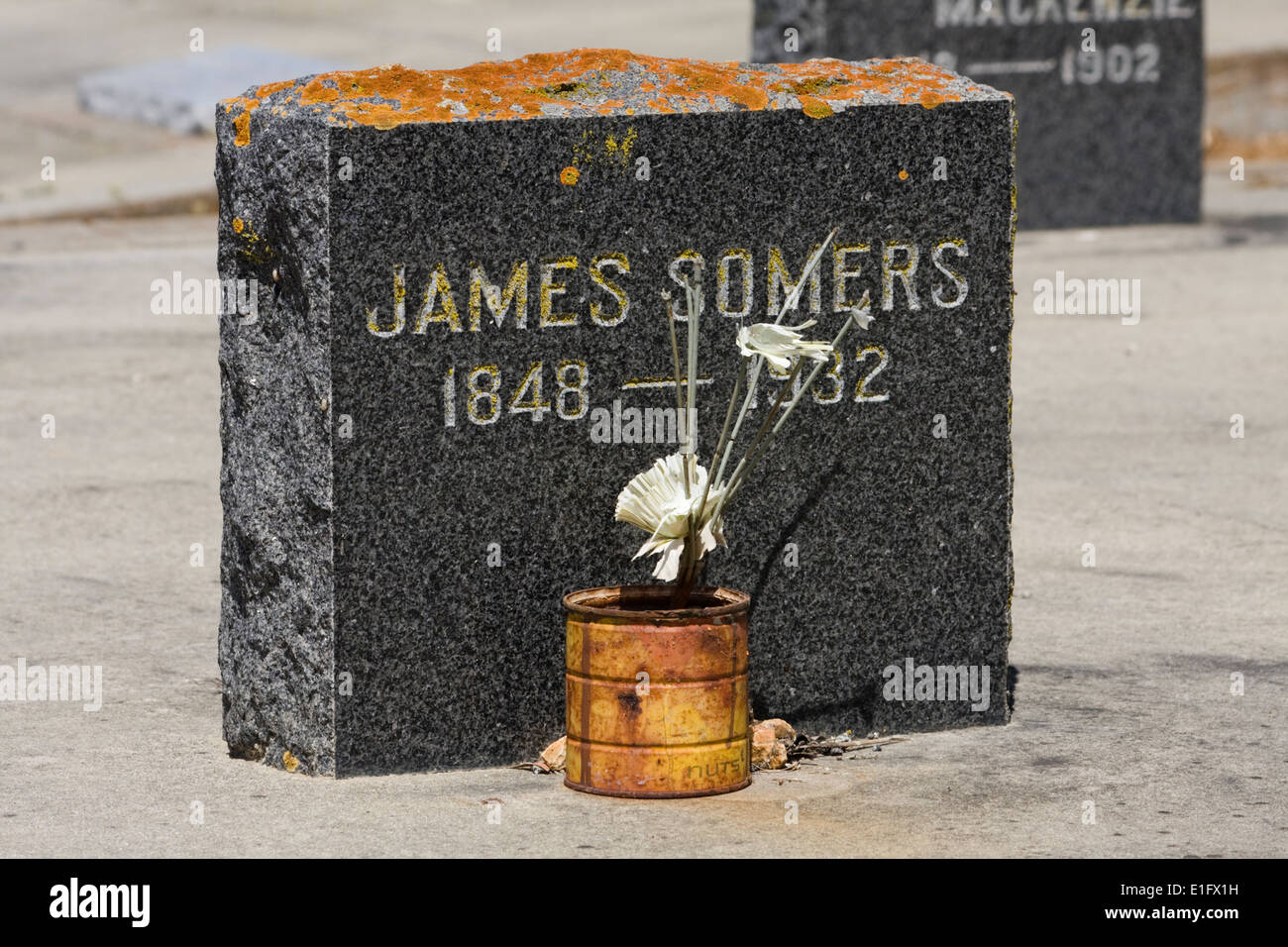 Lápida para James Somers en San Juan Bautista, California. Foto de stock