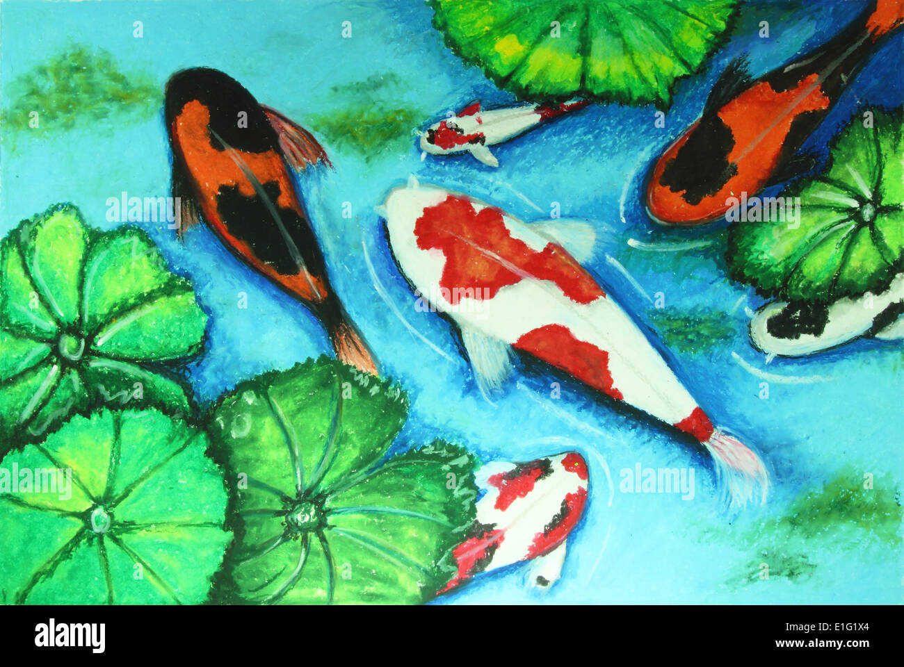 Koi fish nadar en agua fondo de pintura Foto de stock