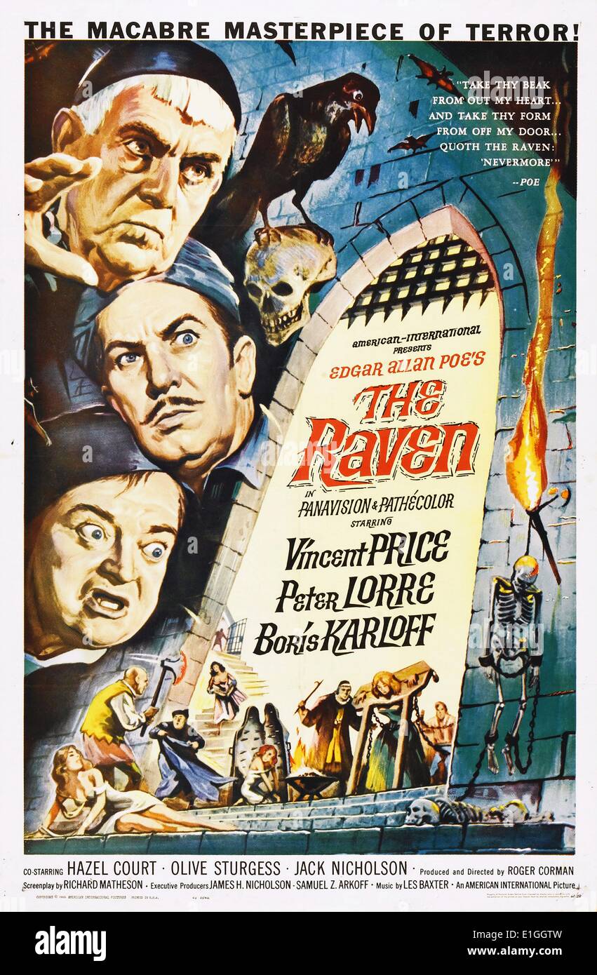 El Cuervo 1963 una comedia de terror protagonizada por Vincent Price, Peter Lorre y Boris Karloff. Foto de stock