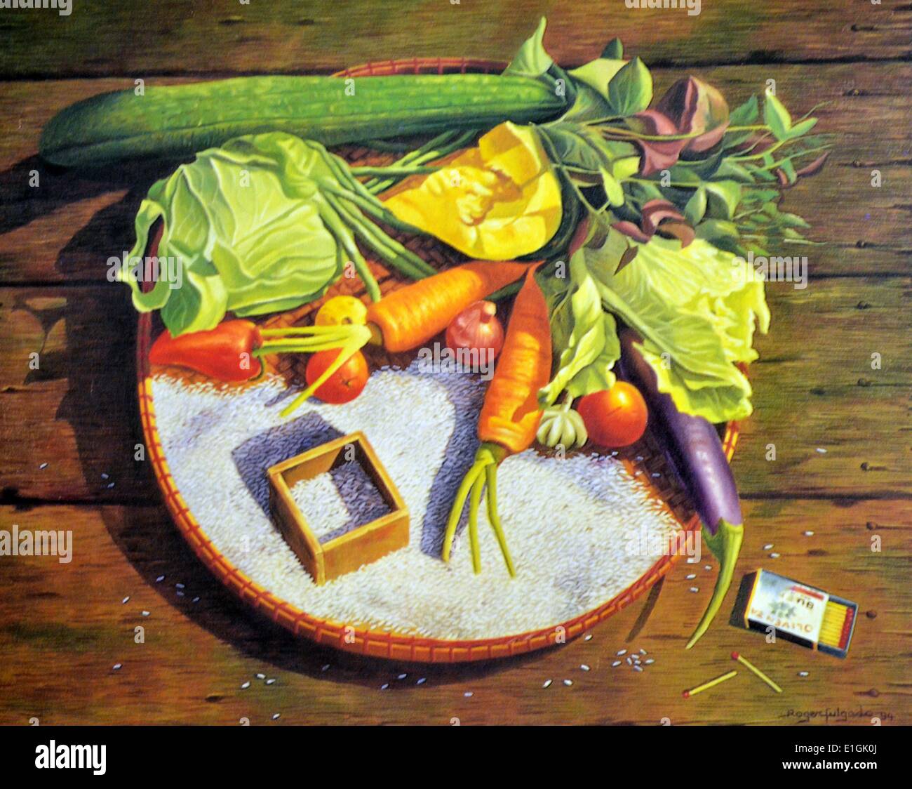 Roger Fulgado, Tanghalian, 1994. Óleo sobre lienzo. Foto de stock