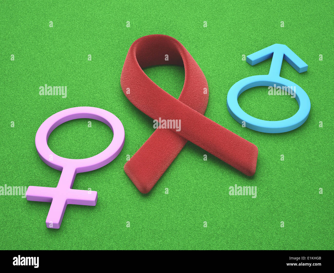 Ilustración conceptual de las cuestiones de igualdad de género con el síndrome de inmunodeficiencia adquirida (SIDA) y de la inmunodeficiencia humana (VIH Foto de stock