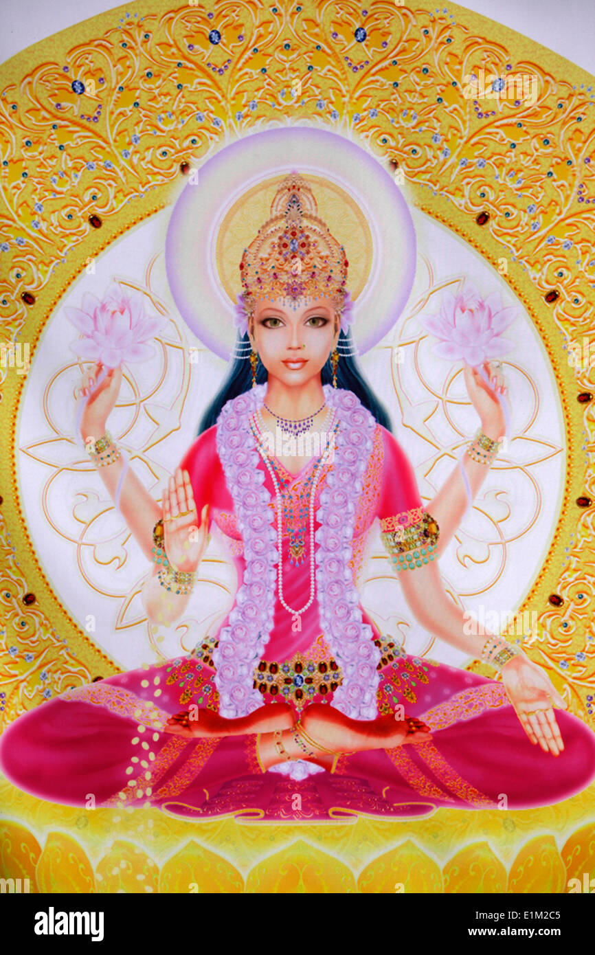 Lakshmi sentado aluminio Dios Hindú foto marco tradicional Colgante 8”x11”