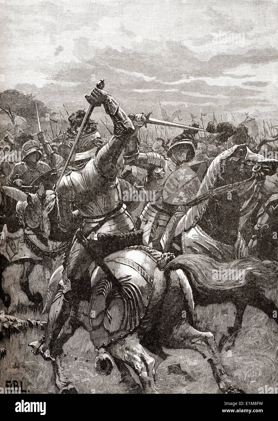 Richard III en la batalla de Bosworth Field, Inglaterra, 22 de agosto de 1485. Foto de stock