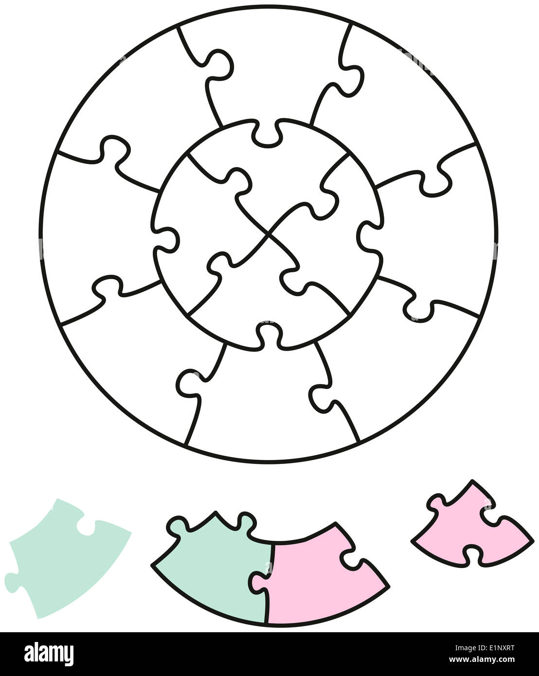 Jigsaw Puzzle dos círculos - rompecabezas en forma de dos círculos Foto de stock