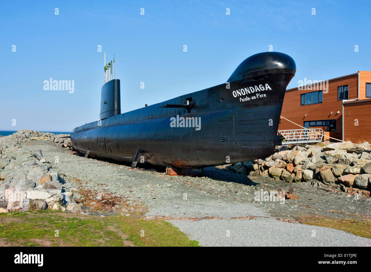 Onondaga submarino, Pointe-au-Père sitio histórico marítimo, Quebec, Canadá Foto de stock