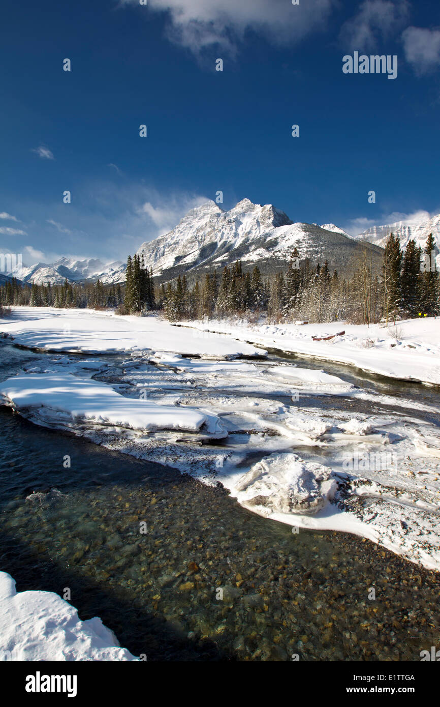 Monte Kidd en invierno, el Parque Provincial de Kananaskis, Alberta, Canadá Foto de stock