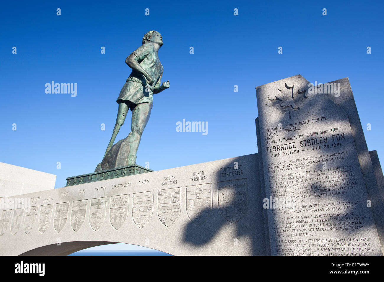 Monumento de Terry Fox, Thunder Bay, Ontario, Canadá Foto de stock