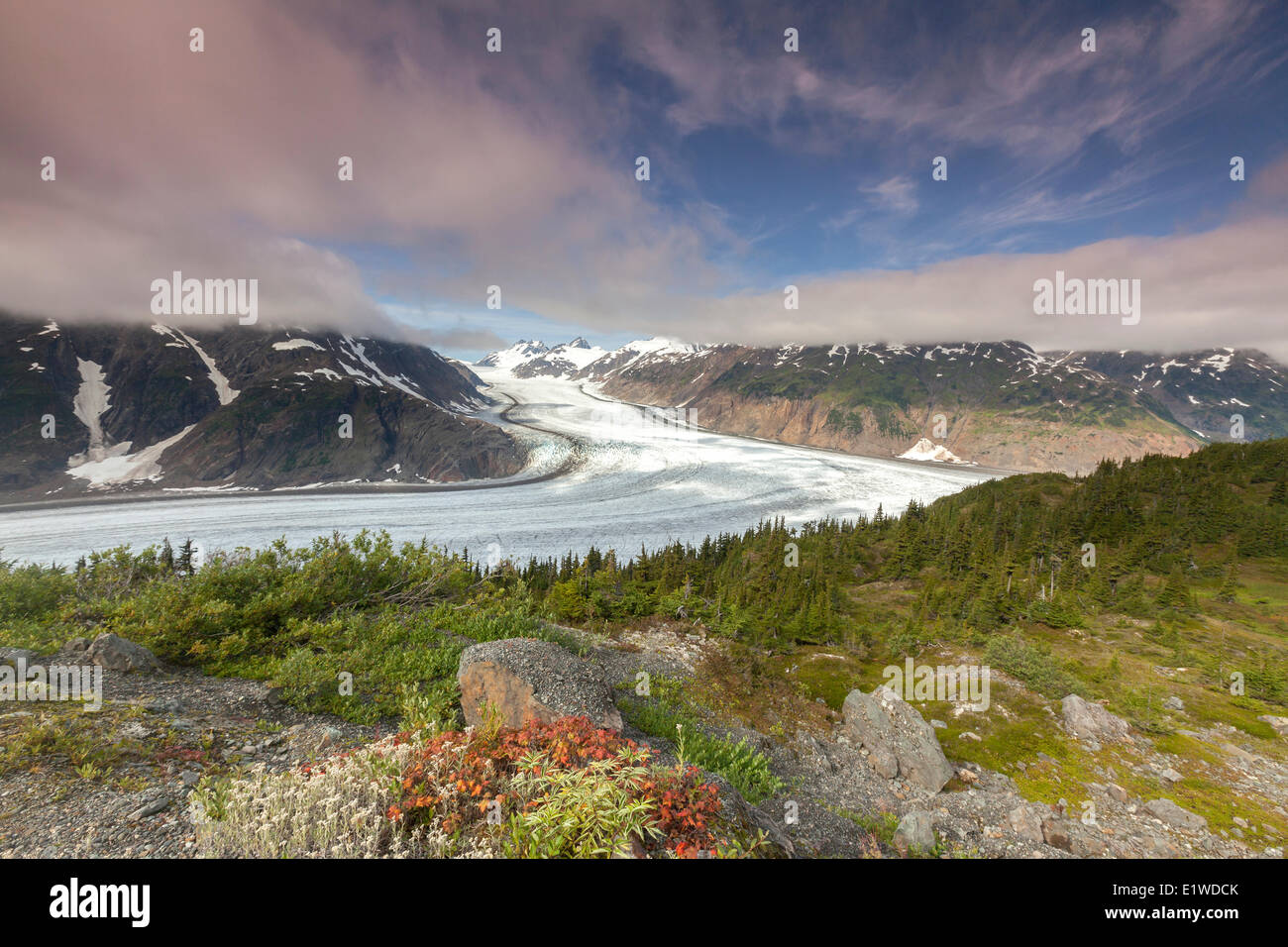 El glaciar de salmón en el noroeste de British Columbia north Stewart BC Hyder Alaska - un punto de vista debajo de la cumbre mostrando cómo Foto de stock