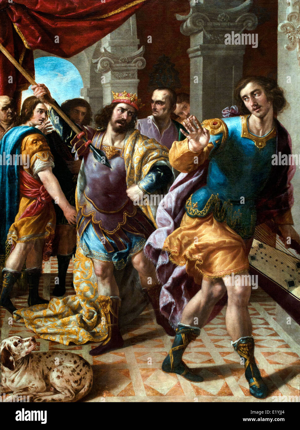Saúl amenazando a David con su lanza por Francisco Fernández España 1695-1675 Foto de stock