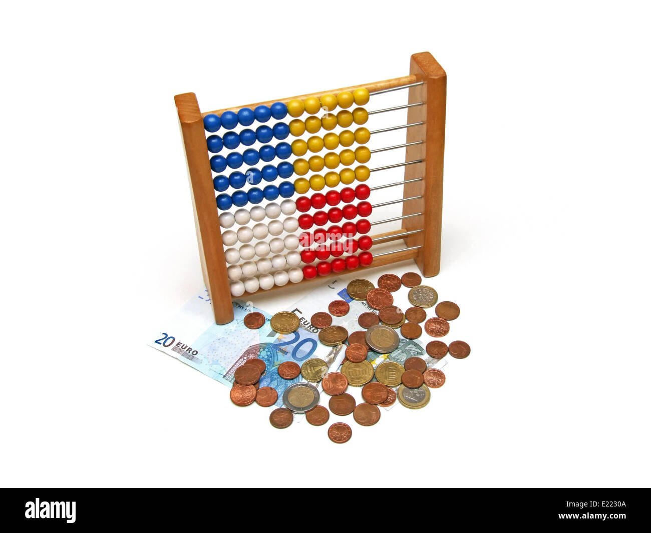 Abacus y dinero. Foto de stock