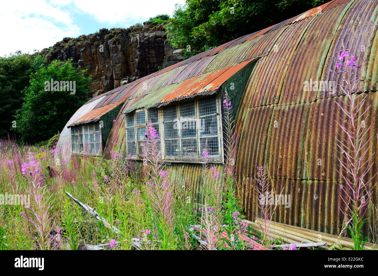 Naafi Nissin lata oxidada cabaña costa de Northumberland Craster Foto de stock