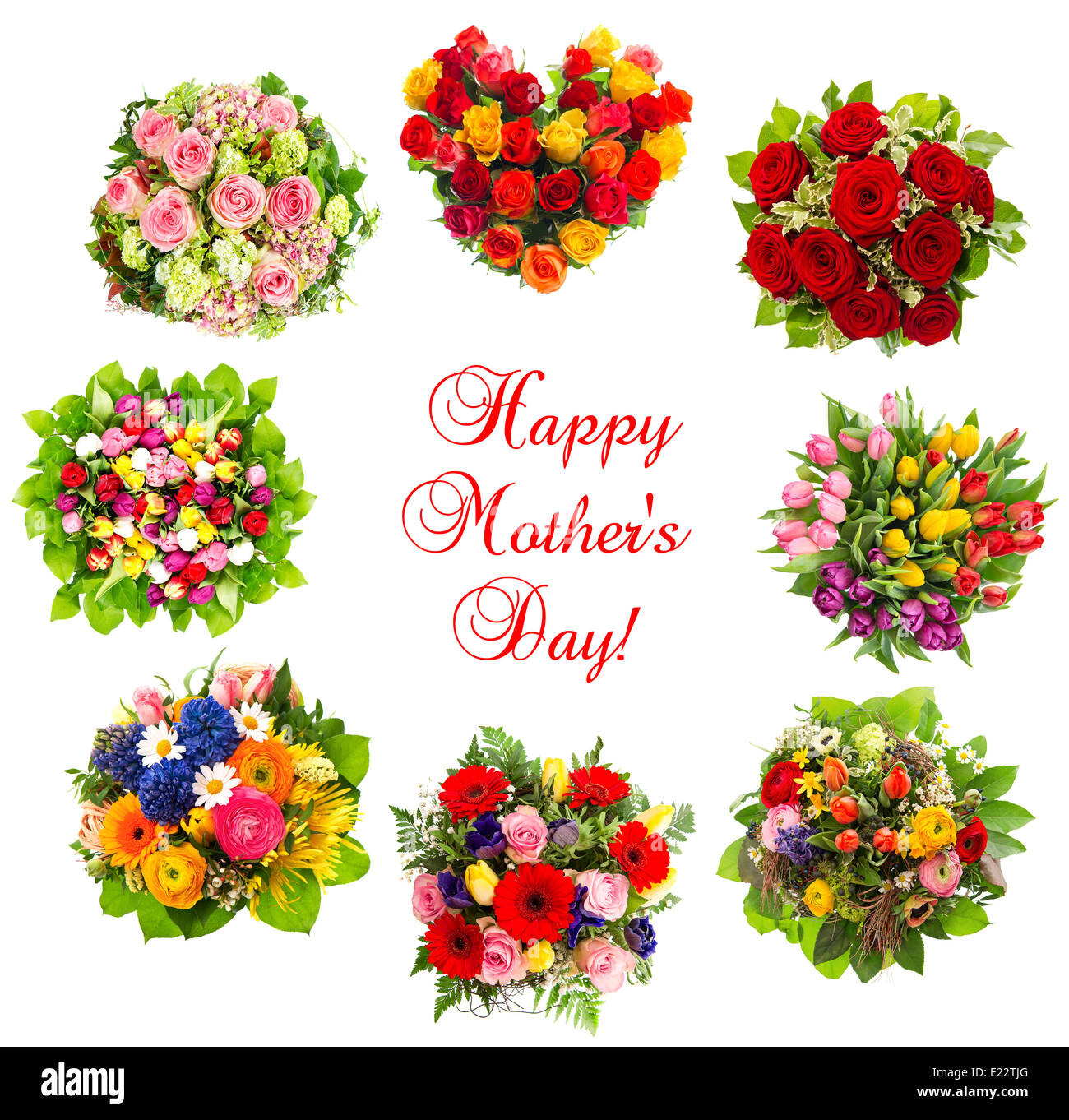 Coloridas Flores Aisladas Sobre Fondo Blanco Con El Texto De Ejemplo Feliz Dia De La Madre Felicitaciones Concepto De Tarjeta De Saludos Fotografia De Stock Alamy