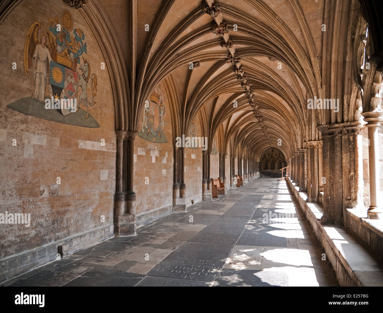 El Claustro monástico más grande de Inglaterra en la catedral de Norwich en Norfolk Foto de stock