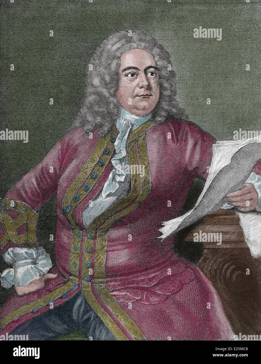 Georg Friedrich Händel (1685-1759). Alemán de nacimiento del compositor barroco. Grabado por William Bromley (1769-1842). Color. Foto de stock