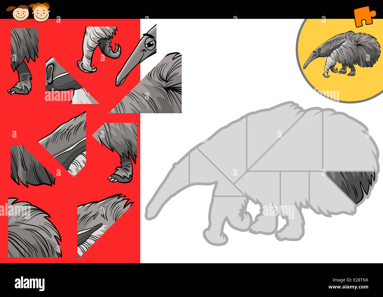 Ilustración de dibujos animados de educación juego rompecabezas para niños  de edad preescolar con carácter gracioso oso hormiguero gigante animal  Fotografía de stock - Alamy