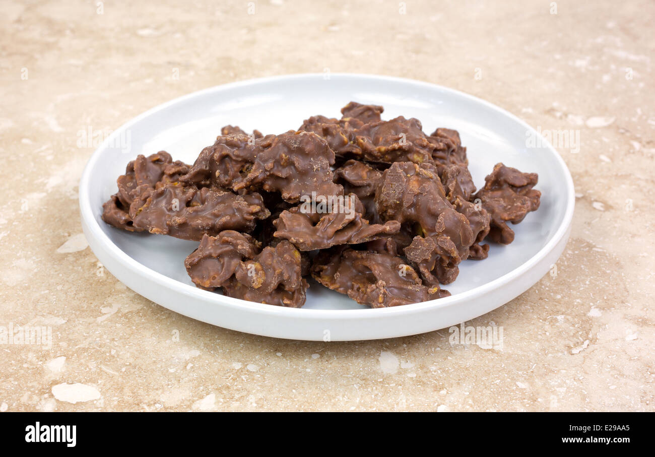 Grupo de clústeres cornflake chocolate con leche. Foto de stock