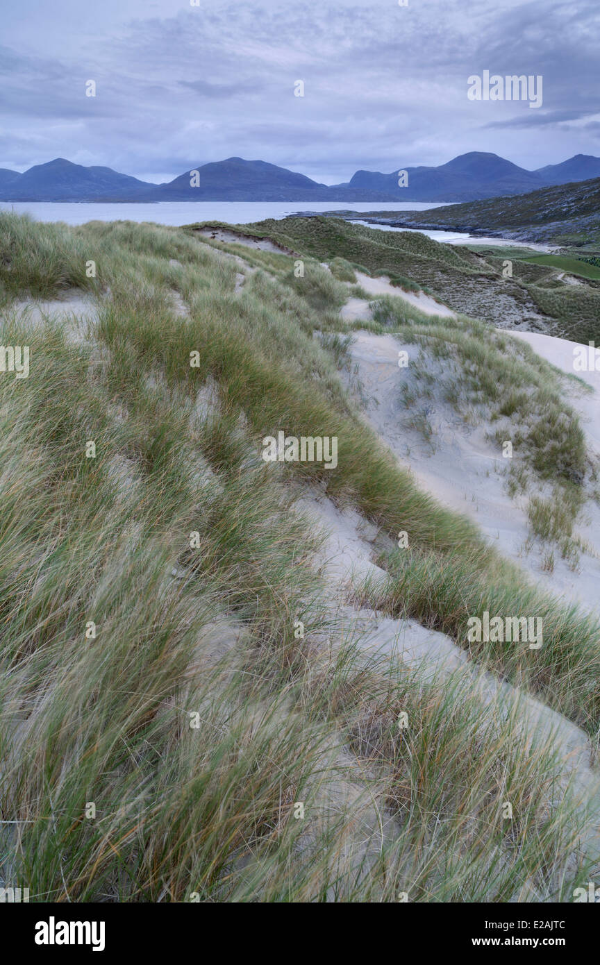 Vistas de las dunas y la playa en Luskentire, Isla de Harris, Hébridas Exteriores, Escocia Foto de stock