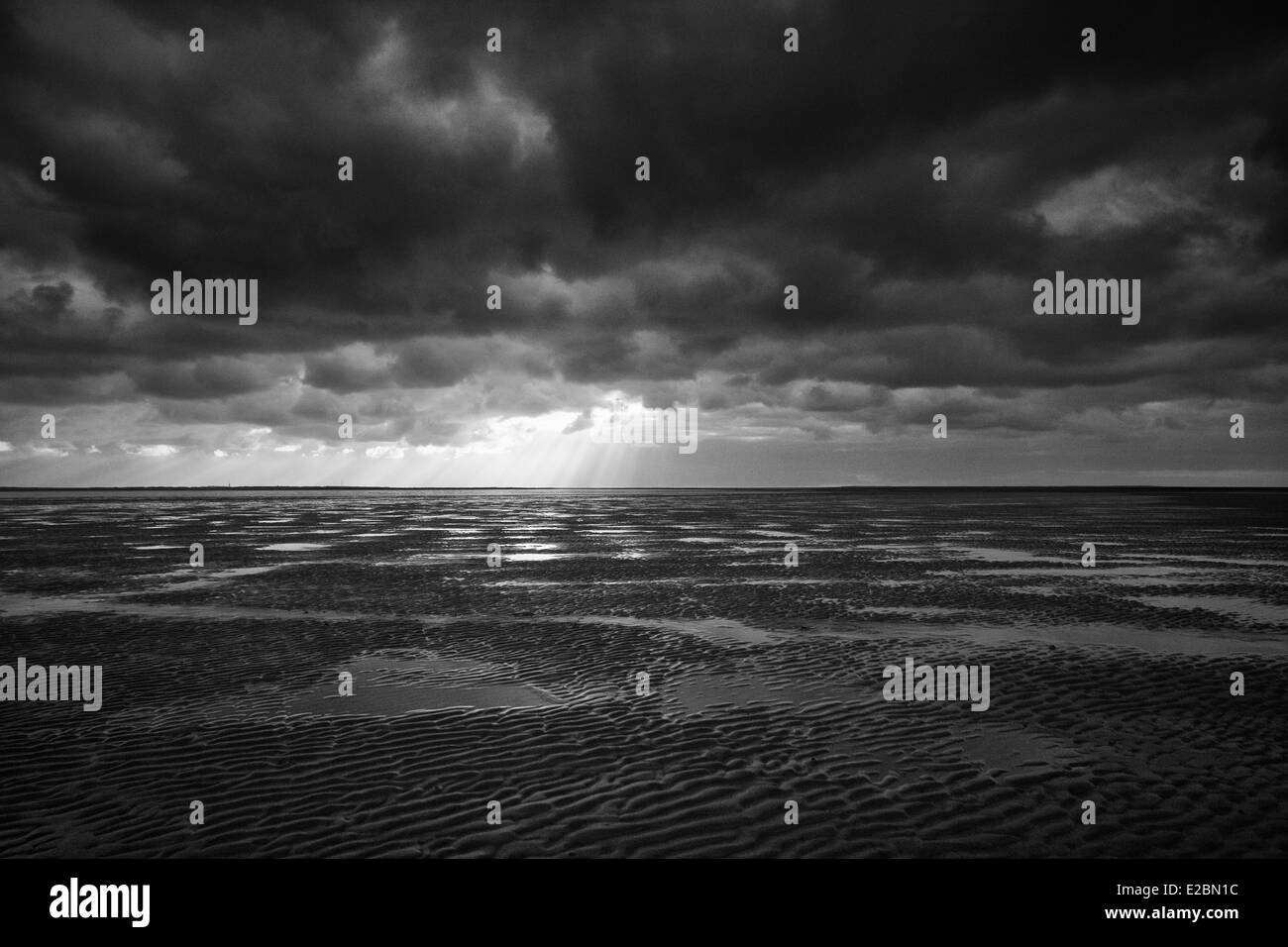 Imagen en blanco y negro clásico realizados durante una caminata en la marea baja llamado wadlopen a Rottumeroog Foto de stock