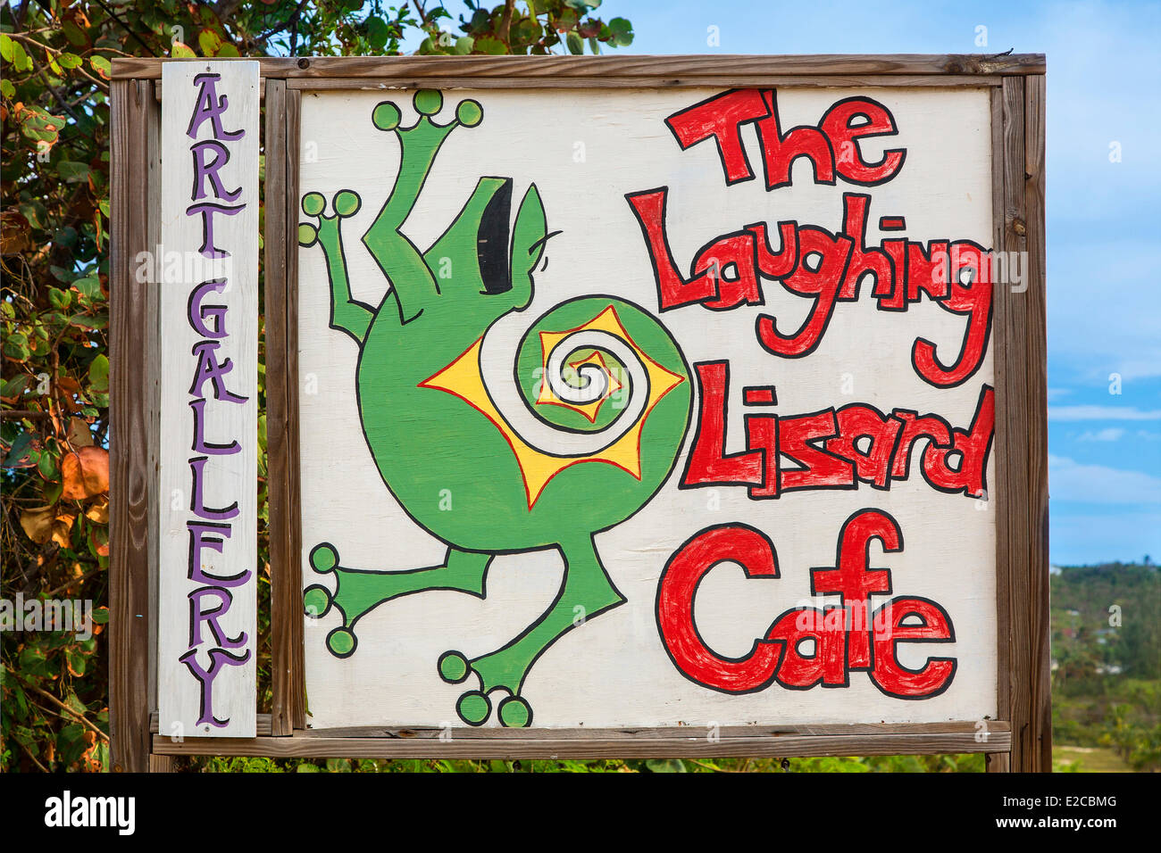 Bahamas, Eleuthera Island, Gregory Town, la risa Lizard Cafe Foto de stock