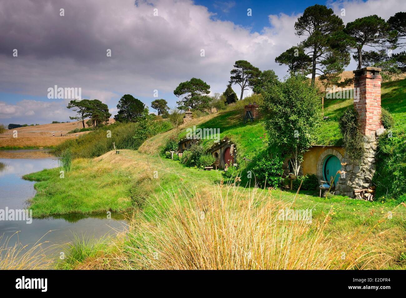 Nueva Zelanda Isla Norte Matamata Hobbiton el Hobbit pueblo construido para la película El Señor de los anillos por Peter Jackson Foto de stock