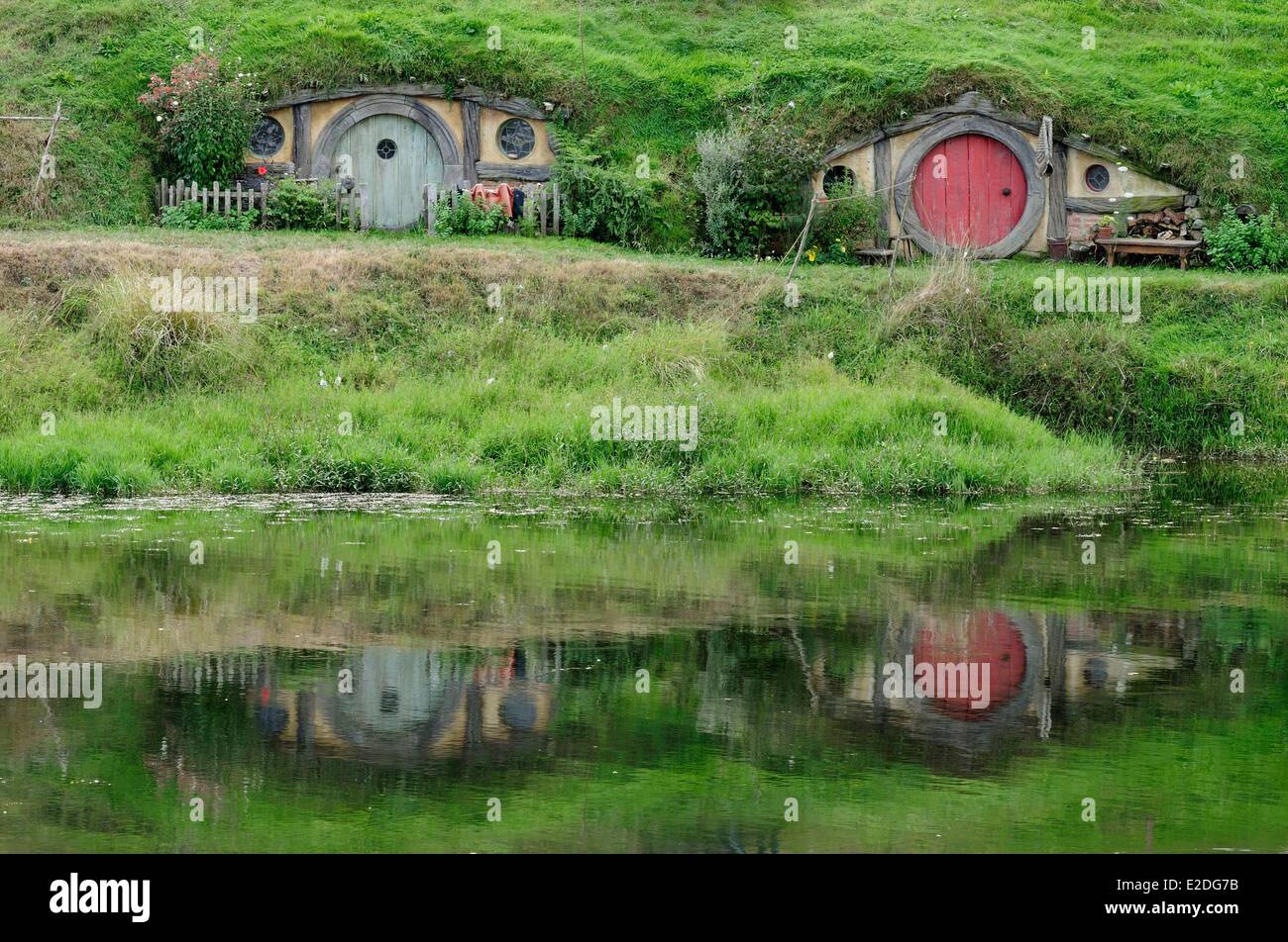 Nueva Zelanda Isla Norte Matamata Hobbiton el Hobbit pueblo construido para la película El Señor de los anillos por Peter Jackson Foto de stock